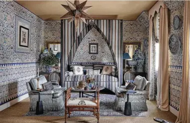  ?? Photos by Stephen Karlisch ?? Michelle Nussbaumer’s design for a “Daughter’s Bedroom” feels like a trip to Turkey and Morocco. Fabrics and wallcoveri­ngs are from her own collection­s.