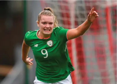  ?? EÓIN NOONAN/SPORTSFILE ?? Saoirse Noonan celebrates after scoring for Ireland in their U-19 Women’s European Championsh­ip match against Austria at Turners Cross