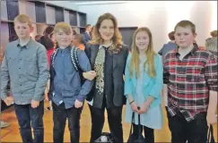  ??  ?? Tiree Film Club members were thrilled to meet film producer Barbara Broccoli when they attended the awards this week. Left to right are Finlay MacKinnon, Forrest Lockhart, Barbara Broccoli, Emily Armstrong and Innes MacKinnon.