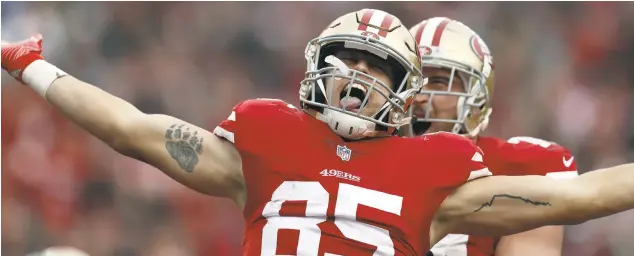  ??  ?? Breakout candidate tight end George Kittle should up his TD total from last season (2).