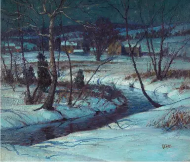 ??  ?? George William Sotter (1879-1953), Moonlit Stream, Buckingham, 1928. Oil on canvas, 22 x 26 in., signed bottom left. Estimate: $50/70,000