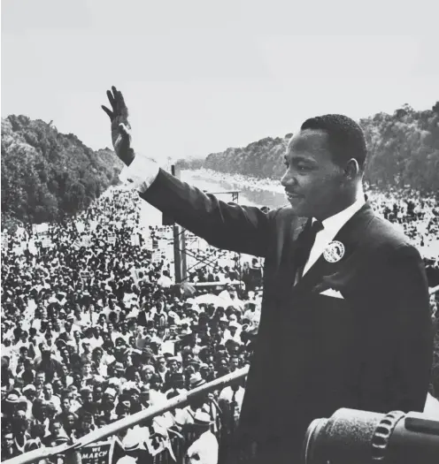  ?? Foto: dpa/Archiv ?? Eine der größten Reden des 20. Jahrhunder­ts: Martin Luther King spricht am 28. August 1963 vor 250 000 Menschen in Washington D.C.