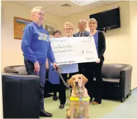  ??  ?? From left: Pat Powell, Gwinny the guide dog, Joan Lynch, Ann Taylor, Mr Needham and Dawn Petrie