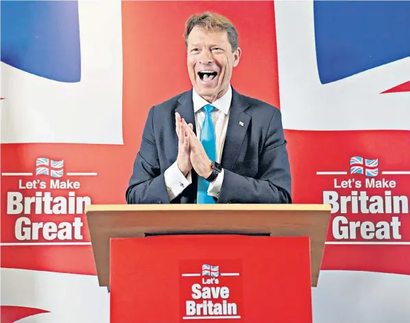  ?? ?? Richard Tice, the leader of the Reform party, speaks at a press conference