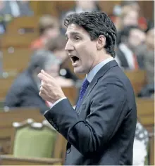  ?? ADRIAN WYLD/THE CANADIAN PRESS ?? Prime Minister Justin Trudeau answers a question during Question Period in the House of Commons in Ottawa, Tuesday.