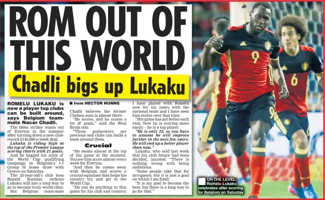  ??  ?? ON THE LEVEL: Romelu Lukaku celebrates after scoring for Belgium on Saturday