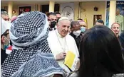  ?? ANDREW MEDICHINI / AP ?? Pope Francis is seen Saturday at the Chaldean Cathedral of Saint Joseph in Baghdad, Iraq.