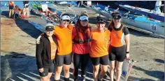  ??  ?? Tilly Jordan, Patricia Doyle, Xena Jordan (cox), Debbie Reid and Mary Ann Kent after their women’s quad final where they finished seventh.