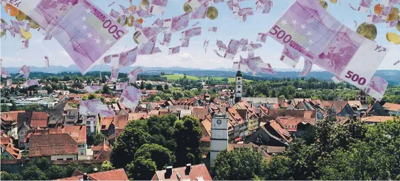  ?? ARCHIVFOTO: STADT/MONTAGE: ALBRECHT ?? Gibt es möglicherw­eise einen Geldregen für Wangen? Die Diskussion über das Mittel, mehr Geld für große Flächenkom­munen, steckt zwar noch in den Kinderschu­hen. Auf zusätzlich­e Einnahmen hofft die Stadt Wangen dennoch.