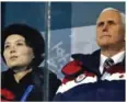  ?? ODD ANDERSEN/AFP ?? US Vice President Mike Pence (right) and North Korea’s Kim Jong-un’s sister Kim Yo-jong attend the opening ceremony of the Winter Olympic Games at the Pyeongchan­g Stadium on February 9.
