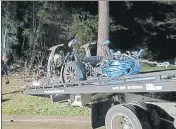  ?? REUTERS ?? The remains of a Tesla vehicle are seen after it crashed in The Woodlands, Texas.