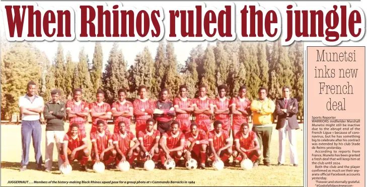  ??  ?? JUGGERNAUT . . . Members of the history-making Black Rhinos squad pose for a group photo at 1 Commando Barracks in 1984