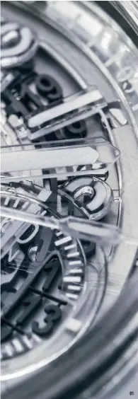  ??  ?? 01 01 IN CLEAR VIEW With the use of sapphire, the complex movement of a watch is visible from every angle.