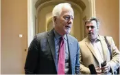  ?? AP ?? Sen. John Cornyn, R-texas, speaks to reporters Wednesday, shortly before Sen. Mitch Mcconnell of Ky., announced he will step down as Senate Republican leader in November.