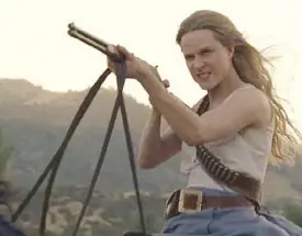  ??  ?? Ride ‘em, cowgirl: Dolores (Evan Rachel Wood) announces that time’s up for the Delos park guests.