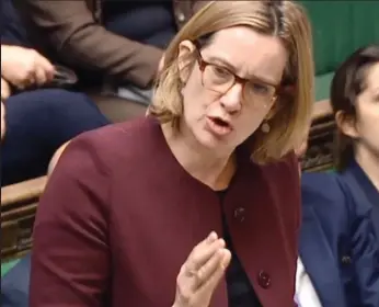  ??  ?? Calls to resign: Home Secretary Amber Rudd addresses the Commons on Thursday