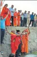  ?? HT ?? On Tuesday, some rituals were held at Sidh Baba Maujgiri temple to formally ordain Anandgiri as member of the Juna Akhara.