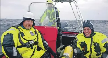  ??  ?? Prof Jorgen Berge and Dr Emily Venables, of SAMS, retrieve a glider from the Barents Sea.