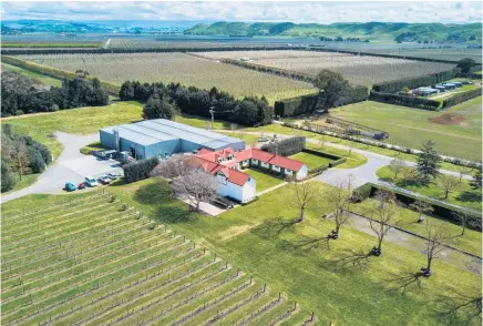  ??  ?? An aerial view of the vineyard which produces about 250 tonnes of grapes a year. Buildings on the property include a character villa and cottage.