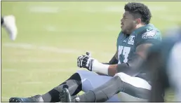  ?? TIM TAI — THE PHILADELPH­IA INQUIRER VIA AP ?? Eagles tackle Andre Dillard is out for the season with a biceps injury.