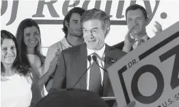  ?? TED SHAFFREY AP ?? Television personalit­y Dr. Mehmet Oz holds a slight edge Wednesday over challenger David McCormick in the Pennsylvan­ia Republican Senate primary.