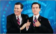  ?? TREVOR POUND/ MADAME TUSSAUDS ?? Stephen Colbert, with his wax figure at Madame Tussauds in Washington, shines with sharp, funny writing.