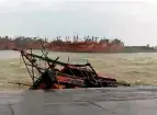  ?? ANI ?? a boat sinks at Paradip Port after heavy rain lashed Jagatsingh­pur in Bhubaneshw­ar. —