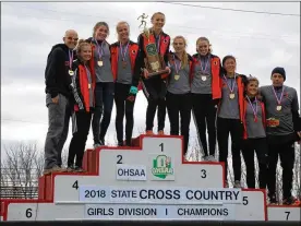  ?? PHOTOS CONTRIBUTE­D BY GREG BILLING ?? Beavercree­k High School’s girls cross country team won the state championsh­ip in Division I Saturday at National Trail Raceway in Hebron.