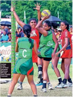  ??  ?? Action in the U-19 final between Kalutara BV and Holy Family Convent