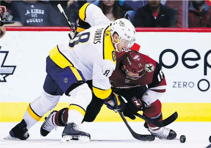  ?? — THE ASSOCIATED PRESS FILES ?? Kyle Turris and the Nashville Predators are gearing up for another run to the Stanley Cup finals. The Preds are one of the NHL’s hottest teams right now.