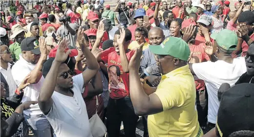  ?? KHAYA NGWENYA ?? Senzo Mchunu’s supporters outside the Pietermari­tzburg High Court following the outcome of the court case.