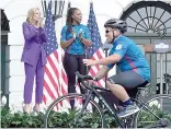  ?? (AP Photo/Susan Walsh) ?? First lady Jill Biden, left, and Sharona Young, retired naval chief petty officer, second from left, watch as wounded warrior riders begin the Wounded Warrior Project's Soldier Ride on the South Lawn of the White House in Washington, Wednesday.