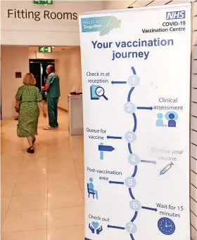  ??  ?? A pop-up Covid vaccinatio­n centre was set up at the Bristol Primark store in July - booster jabs are to start being offered to over-50s from next week