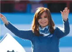  ?? (Marcos Brindicci/Reuters) ?? FORMER ARGENTINE PRESIDENT Cristina Fernandez waves during a rally in Buenos Aires on June 20.