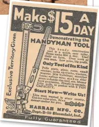  ??  ?? TEAMWORK. Lifting a diff off a rock is made easy with a high-lift. Back in the day salesmen had to demonstrat­e how to use a “Handyman”, as shown in this ad.