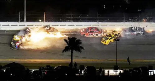  ?? Associated Press ?? The last-lap crash Sunday in the Daytona 500 handed the win to journeyman Michael McDowell, but the subplot has yet to be resolved. At the center of it is Joey Logano and Brad Keselowski of Team Penske.