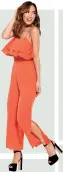  ??  ?? 1.
This Myleene Klass rufflefron­t culotte jumpsuit is perfect for any occasion, be it a night on the town or a wedding. €75, Littlewood­s ireland.ie