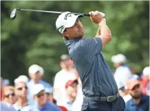  ?? ROB SCHUMACHER / USA TODAY SPORTS ?? Kevin Kisner tees off on the eighth hole during the third round of the 2017 PGA Championsh­ip at Quail Hollow Club on Saturday.