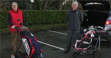  ??  ?? Tomás Keegan and Tom Lynch ready for one last round of golf in Courtown prior to lockdown.