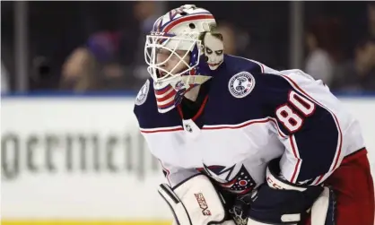  ?? Photograph: Kathy Willens/AP ?? Columbus Blue Jackets goaltender Matiss Kivlenieks (80) is shown during the second period of a January 2020 game in New York.