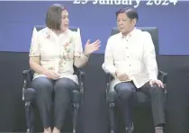  ?? PHOTO BY RENE H. DILAN ?? LISTENING EAR
President Ferdinand Marcos Jr. listens to Vice President and Education Secretary Sara Duterte, who delivered her Basic Education Report 2024 on Thursday, Jan. 25, 2024, in Pasay City.