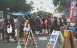  ?? NEWS-SENTINEL FILE PHOTOGRAPH ?? People gather at the Lodi Farmers Market in Downtown Lodi in 2016. The Lodi Chamber of Commerce hosts the popular market every summer.