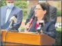  ?? MICHAEL GWIZDALA — MEDIANEWS GROUP ?? Rensselaer County District Attorney Mary Pat Donnelly speaks at the 2020 Rensselaer County Memorial Ceremony, Tuesday afternoon in Troy.