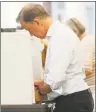  ?? Tyler Sizemore / Hearst Connecticu­t Media ?? Democratic-endorsed gubernator­ial candidate Ned Lamont casts his vote.