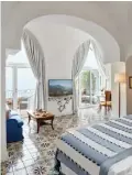  ??  ?? Below: the hotel’s rooms, with classic furniture and pale pastel arches, are stylish and elegant