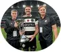  ?? ?? Ronan O’Gara, Luke Whitelock and Scott Robertson with the Killik Cup after their win yesterday.