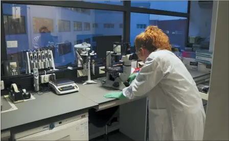  ?? JOHNSON & JOHNSON VIA AP ?? This Sept. 2020 photo shows a scientist in Janssen laboratory in Leiden, The Netherland­s. Johnson & Johnson’s long-awaited COVID-19 vaccine appears to protect against symptomati­c illness with just one shot, not as strong as some two-shot rivals but still potentiall­y helpful for a world in dire need of more doses. Johnson & Johnson said Jan. 29 that in the U.S. and seven other countries, the first single-shot vaccine appears 66% effective overall at preventing moderate to severe COVID-19. It was more protective against severe symptoms, 85%.