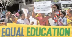  ?? PICTURE: DAVID RITCHIE ?? KICKER: Equal Education picketed near Parliament while Finance Minister Pravin Gordhan delivered the 2016 budget speech.