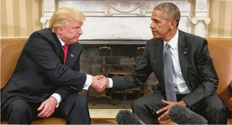  ?? Stephen Crowley / New York Times ?? President-elect Donald Trump and President Barack Obama met face to face for the first time Thursday in the Oval Office.