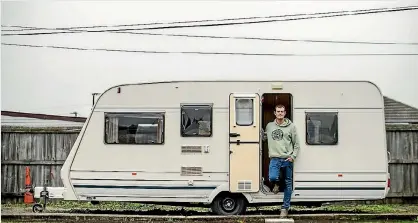  ?? BRADEN FASTIER / FAIRFAX NZ ?? James Frost has been left homeless twice by Christchur­ch events, First being the Earthquake in February 2011, and now with the fires. he has now resorted to living in a caravan for the moment until he finds somewhere else to live.